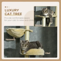PawHut Floor to Ceiling Cat Tree, Cat Climbing Tower with Platforms, Bed, Hammock, Scratching Posts, Toy Balls, Beige(m-4)