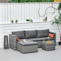 Outsunny 3-Piece Patio Furniture Set Modern Sectional Sofa Rattan Chair Wicker Conversation Set Outdoor Hand Woven Rattan Wicker Furniture Patio Coffee Table Sofa Set, Grey(m-8)