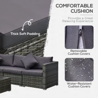 Outsunny 6 Piece Patio Furniture Set Outdoor Wicker Conversation Set All Weather PE Rattan Sectional Sofa Set with Ottoman, Cushions and Tempered Glass Table, Mixed Gray and Gray(m-5)