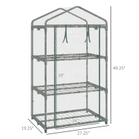 Outsunny 3 Tier Mini Greenhouse, Portable Outdoor Flower Stand with Shelf Clips, Indoor Greenhouse with Plastic Cover and Steel Frame, Transparent, 27" x 19" x 49"(m-3)