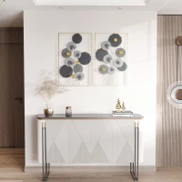 HOMCOM 3D Metal Wall Art Set of 2 Modern Lotus Leaves Hanging Wall Sculpture Home Decor for Living Room Bedroom Kitchen 20"x32"x2, Gray and Gold(m-10)