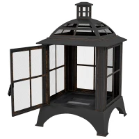 Outsunny Wood-Burning Fire Pit, Chimney Style Firepit with Poker, 28" x 28", Black(m-2)