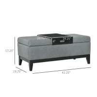 HOMCOM 42" Rectangular Storage Ottoman Bench, Linen Fabric Coffee Table Ottoman with Removable Tray for Living Room, Entryway, or Bedroom, Gray(m-3)