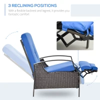 Outsunny Outdoor Recliner Chair, Reclining Patio Lounge Chair with Comfy Cushions, Footrest, Armrests, PE Wicker for Balcony, Porch, Blue(m-5)