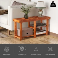 HOMCOM 3-Tier Shoe Rack Bench, Acacia Wood Shoe Organizer, Rustic Entryway Bench with Storage Shelves for Entryway, Hallway, Livingroom, Teak(m-5)