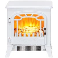 HOMCOM Freestanding Electric Fireplace Stove Heater with Overheat Protection and Realistic Flame Effect, 750W/1500W, White(m-2)