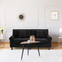 HOMCOM Modern 3-Seater Sofa 78" Thick Padded Comfy Couch with 2 Pillows, Corduroy Fabric Upholstery, Pine Wood Legs and Rounded Arms for Living Room, Black(m-10)