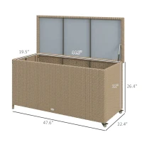 Outsunny 83 Gallon Deck Box, Large Outdoor Storage Chest, PE Wicker Trunk for Outside on Wheels for Garden Tools, Pool Supplies & Patio Furniture Cushions, Brown(m-3)
