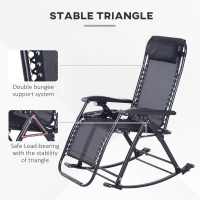 Outsunny Outdoor Rocking Chairs, Foldable Reclining Zero Gravity Lounge Rocker with Pillow, Cup & Phone Holder, Combo Design with Folding Legs, Black(m-6)