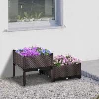 Outsunny Set of 2 Plastic Raised Garden Bed, Planter Box, Flower Vegetables Planting Container with Self-Watering Design and Drainage Holes for Patio Balcony(m-1)