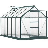 Outsunny 6' x 10' x 6.6' Polycarbonate Greenhouse, Walk-In Green House Kit Garden, Plants Grow, Galvanized Sheet Aluminum Frame with Rain Gutter, Vents and Sliding Door, Green(m-2)