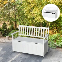 Outsunny 41 Gallon Outdoor Storage Bench, Wooden Deck Box with Inner Waterproof PE Lining, 2-Seat Container for Patio Garden Balcony Yard Store Garden Tools, White(m-10)