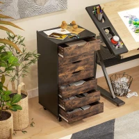 Vinsetto 7-drawer Vertical File Cabinet for Home Office, Storage Cabinet with Wheels, 18.7"x15.6"x35.4", Rustic Brown(m-10)