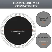 Soozier Trampoline Replacement Mat, Fits 12' Trampoline w/ 72 V-Hooks & 5.5" Springs (Spring & Frame not Included),  Black(m-4)