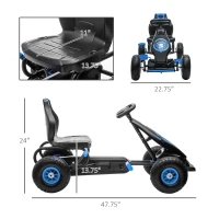 Aosom Kids Pedal Go Kart Ride-on Toy with Ergonomic Comfort, Pedal Car with Tough, Wear-Resistant Tread, Go Cart Kids Car for Boys & Girls with Suspension System, Safety Hand Brake, Ages 5-12, Blue(m-3)