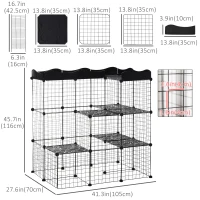 PawHut 40 Pcs Small Animal Cage Bunny Hutch Portable Metal Wire with Ramps for Kitten Rabbit, Black(m-3)