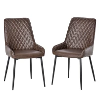 HOMCOM Retro Dining Chair Set of 2, PU Leather Upholstered Side Chairs for Kitchen Living Room with Metal Legs, Brown(m-11)