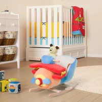 Qaba Kids Rocking Horse, Wooden Plush Ride-on Plane Chair Toy with Lullby Song and Seat Belt for 18 Month +(m-10)