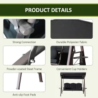Outsunny 3-Seat Patio Swing Chair, Outdoor Porch Swing Glider with Adjustable Canopy, Removable Cushion, Pillows and Side Trays, for Garden, Poolside, Backyard, Black(m-5)