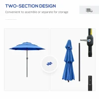 Outsunny 9FT 3 Tiers Patio Umbrella Outdoor Market Umbrella with Crank, Push Button Tilt for Deck, Backyard and Lawn, Dark Blue(m-6)