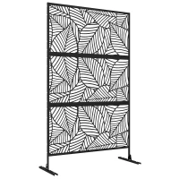 Outsunny 6.5FT Decorative Outdoor Divider, Metal Privacy Screen with Stand, Large Leaf Style, Black(m-11)