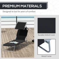 Outsunny Outdoor Lounge Chair, Adjustable Folding Chaise Lounge, Tanning Chair with Sun Shade for Beach, Camping, Hiking, Backyard, Black(m-5)