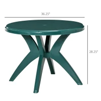 Outsunny 36.25" Dia Round Plastic Patio Table with Umbrella Hole, Outdoor Bistro Dining Table, for Bar, Garden, Backyard, Poolside, Yard, Green(m-3)