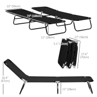Outsunny Set of 2 Folding Outdoor Lounge Chair, Sun Tanning Chairs with Reclining Back, Breathable Mesh for Beach Patio, Black(m-3)