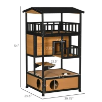 PawHut Wooden Outdoor Cat House, Feral Cat Shelter Kitten Condo with Asphalt Roof, Escape Doors, Condo, Jumping Platform, Yellow(m-3)