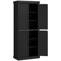 HOMCOM 72.5" Kitchen Pantry Cabinet, Freestanding Buffet Storage Cabinet with 4 Doors and Adjustable Shelves, Black(m-11)