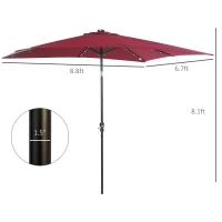 Outsunny 9' x 7' Solar Umbrella, LED Lighted Patio Umbrella for Table or Base with Tilt & Crank, Outdoor Umbrella for Garden, Deck, Backyard, Pool, Beach, Wine Red(m-3)