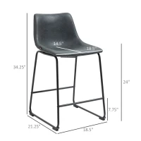 HOMCOM Counter Height Bar Stools, Vintage PU Leather Barstools with Footrest for Dining Room, Home Bar, Kitchen, Set of 2, Black(m-3)