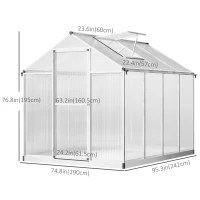 Outsunny 6' x 8' x 6.4' Polycarbonate Greenhouse, Aluminum Walk-In Green House Kit Garden, Plants Grow with Rain Gutter and Roof Vent, Silver(m-3)
