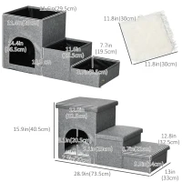 PawHut Dog Ramp with Storage Boxes and Condo, 3-step Pet Stairs for High Beds and Couch with Washable Plush Cushion(m-3)