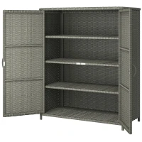 Outsunny Rattan Wicker Outdoor Storage Cabinet with 4 Shelves and 2 Doors for Garden Pool Towel Storage, Dark Gray(m-1)