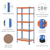 HOMCOM 5-Tier Heavy Duty Garage Shelf, Metal Shelving Unit with Adjustable Shelves, Metal Frame, 31.5"x15.75"x71.75", 3300 lbs Capacity for Workshop, Shed, Office(m-5)