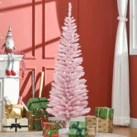 HOMCOM 5' Artificial Pencil Christmas Tree, Slim Xmas Tree with 294 Realistic Branch Tips and Plastic Stand, Pink(m-2)