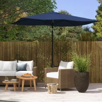 Outsunny 6.5' x 10' Rectangular Market Umbrella, Patio Outdoor Table Umbrella with Crank and Push Button Tilt, Blue(m-10)