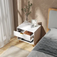 HOMCOM Nightstand with Fluted Panel, Bedside Table with Drawer and Open Compartment, Modern Night Table for Bedroom, White(m-10)