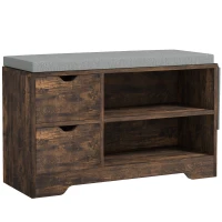 HOMCOM Upholstered Shoe Storage Bench w/ Seat, Entrance Bench w/ Drawer Open Shelves and Pocket for Hallway, Rustic Brown(m-2)