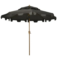 Outsunny 9' Patio Umbrella with Push Button Tilt and Crank, Double Top Ruffled Outdoor Market Table Umbrella with 8 Ribs, for Garden, Deck, Pool, Gray(m-11)
