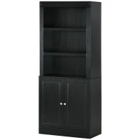 HOMCOM 72" Kitchen Buffet with Hutch, Freestanding Cupboard, Pantry with 6-Tier Shelving, 2 Doors Cabinet with Adjustable Shelves, Black, Wood Grain(m-11)