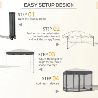 Outsunny 10' x 10' Pop Up Canopy Tent with Netting, Instant Sun Shelter, Tents for Parties, Height Adjustable, with Wheeled Carry Bag and 4 Sand Bags for Outdoor, Garden, Patio, Gray(m-4)