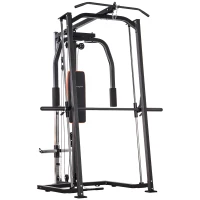Soozier 3 In 1 Smith Machine with Dual Cable Pulley System, Chest Press Station, 17-Level Squat Rack and Barbell Bar(m-11)