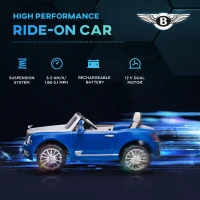 Aosom Bentley Mulsanne 12V Ride on Car, Battery Powered Car with Remote Control, Suspension, Startup Sound, LED Lights, MP3, Horn, Music, Forward and Backward, 2 Motors, Blue(m-4)