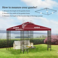 Outsunny 10' x 10' Square 2-Tier Gazebo Canopy Replacement Top Cover Outdoor Garden Sun Shade, Wine Red(m-3)