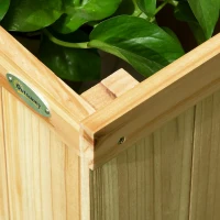 Outsunny Freestanding Outdoor Privacy Screen with 4 Self-Draining Raised Garden Beds, 3 Hinged Privacy Panels for Hot Tub, Pool, Patio, Backyard, Deck, Natural Wood(m-9)