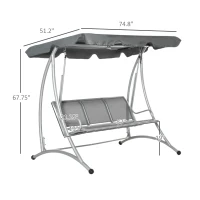 Outsunny 3-Seat Outdoor Porch Swing Chair, Patio Swing Glider with Adjustable Canopy, Breathable Seat, and Steel Frame for Garden, Poolside, Backyard, Gray(m-3)