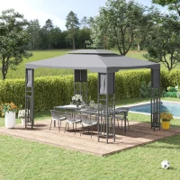 Outsunny 10' x 13' Outdoor Patio Gazebo with Double Vented Roof, Storage Shelves, Steel Frame for Lawn, Backyard and Deck, Gray(m-2)