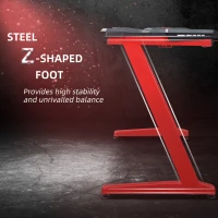 HOMCOM 48" Gaming Desk, Home Office Computer Writing Table with Large Workstation, Cup Holder, Headphone Rack, Gamepad Holder, Black and Red(m-5)